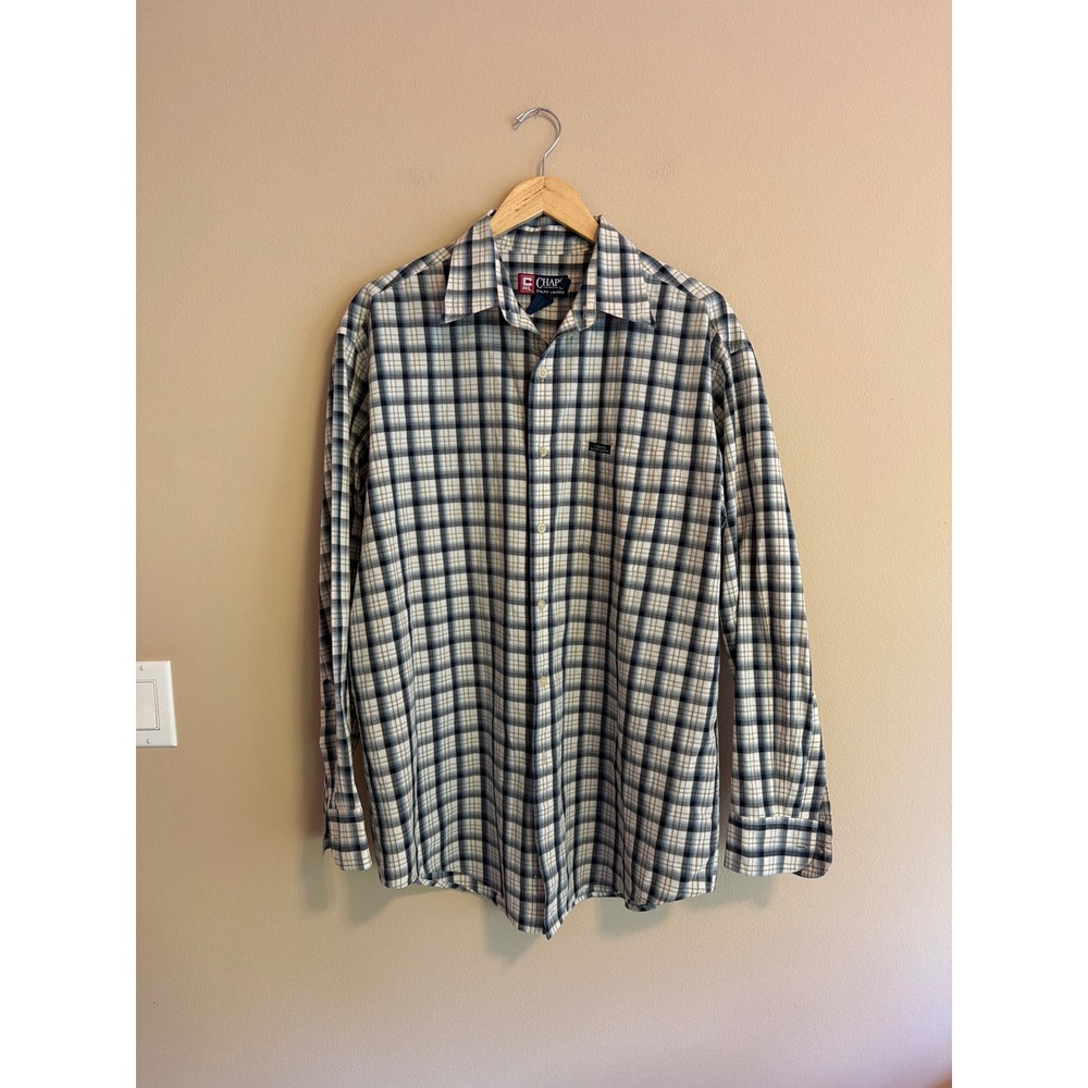 Chaps Ralph Lauren Mens Large Blue Plaid Button Down Long Sleeve Shirt L/G